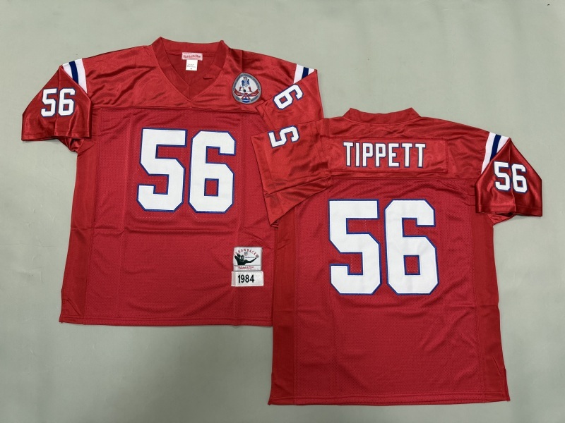 Men 2025 New England Patriots 56 Tippett red Throwback Limited NFL Jersey style 001
